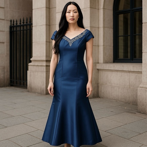 NEW Theia Sz 4 Royal Blue Beaded Mermaid Gown Prom, Formal, Wedding Guest - Picture 1 of 17